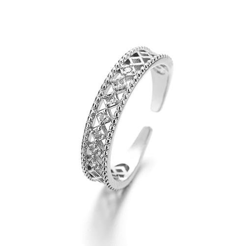 Befestigter Zirkonia Messingring Fingerring, Messing, plattiert, Micro pave Zirkonia & für Frau, Platin Farbe, verkauft von PC