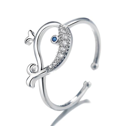 Befestigter Zirkonia Messingring Fingerring, Messing, Walfisch, plattiert, Micro pave Zirkonia & für Frau, Platin Farbe, verkauft von PC