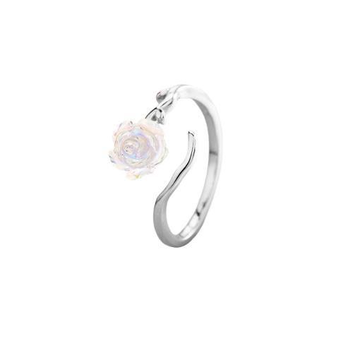 Bague en laiton, avec résine, Rose, Placage, pour femme, couleur platine, Vendu par PC