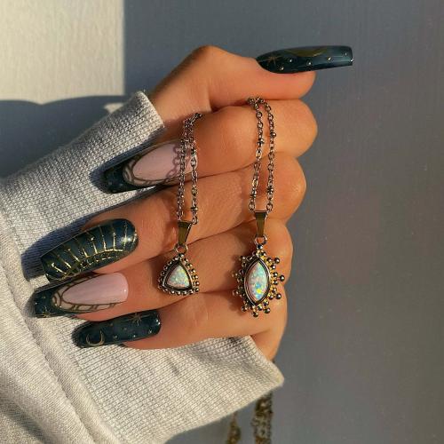 Titanium Steel Jewelry Necklace, with Synthetic Gemstone, Vacuum Ion Plating & for woman [