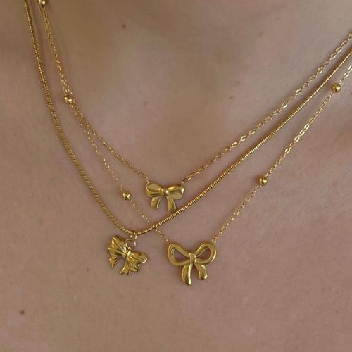 Titanium Steel Jewelry Necklace, Bowknot, Vacuum Ion Plating, for woman cm [