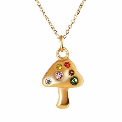 Collier en acier inoxydable Zircon, Acier inoxydable 304, champignon, Placage ionique sous vide, pavé de micro zircon & pour femme, plus de couleurs à choisir cm, Vendu par PC