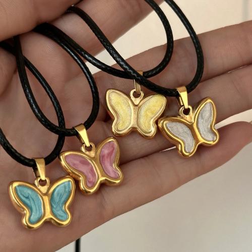 Titanium Steel Jewelry Necklace, Butterfly, Vacuum Ion Plating, for woman & enamel cm [