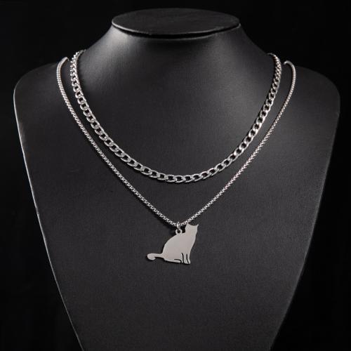 Collier de bijoux en acier inoxydable, Acier inoxydable 304, chat, bijoux de mode & normes différentes pour le choix & pour femme, plus de couleurs à choisir, Vendu par PC[