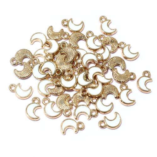 Pendentifs émail, alliage de zinc, lune, Placage de couleur d'or, DIY, blanc Environ Vendu par sac
