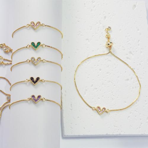 Bracelet cubique en laiton zircon pavent, coeur, Placage de couleur d'or, pavé de micro zircon & pour femme, plus de couleurs à choisir cm, Vendu par PC[