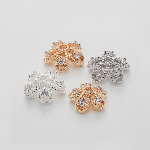 Capuchon pour perle en laiton, fleur, Placage, normes différentes pour le choix & pavé de micro zircon & pour femme, plus de couleurs à choisir, Vendu par PC[