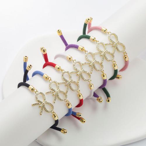 Cúbicos Circonia pulsera Latón de Micro pavimenta, metal, con Nylón, Lazo, chapado en color dorado, micro arcilla de zirconia cúbica & para mujer, más colores para la opción, Vendido por UD