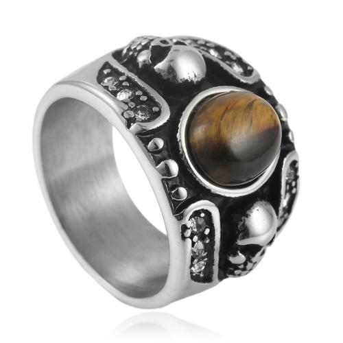 Gemstone Stainless Steel Finger Ring, 304 Stainless Steel, with Natural Stone, polished  & for man .5mm 