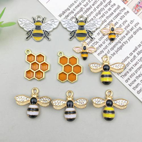 Zinc Alloy Enamel Pendants, Bee, plated, DIY 