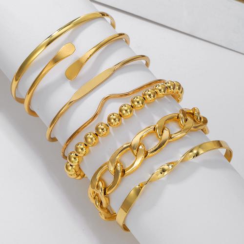 Zinc Alloy Cuff Bangle, gold color plated, 7 pieces & Adjustable & fashion jewelry & for woman 