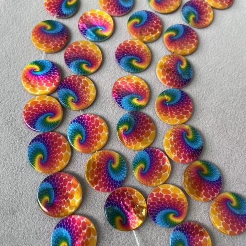 Dyed Shell Beads, Freshwater Shell, Flat Round, printing, DIY & double-sided, multi-colored, 20mm 