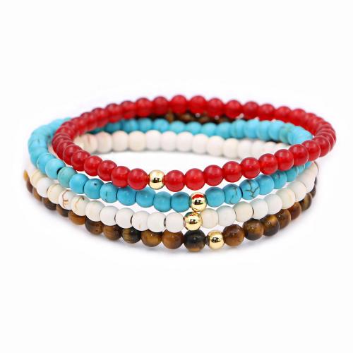 Gemstone Bracelets, turquoise, with Tiger Eye, 4 pieces & for woman, mixed colors cm [