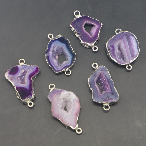 Connecteur agate, agate pourpre, Irrégulière, Placage de couleur d'or, DIY & boucle de 1/1, violet 45-25mmx15-30mmx4mm, Vendu par PC