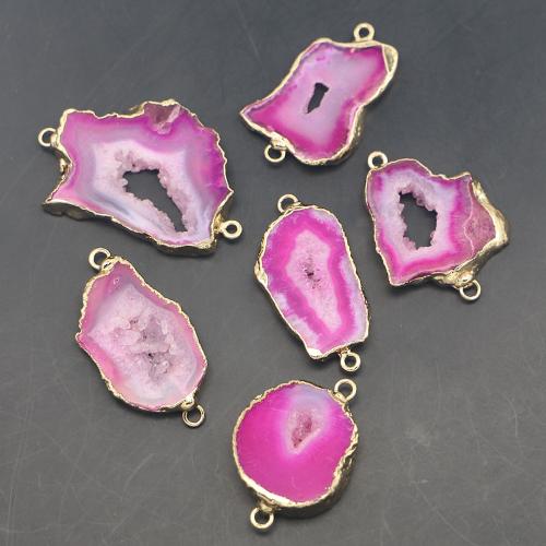 Connecteur agate, agate Brésil, Irrégulière, Placage de couleur d'or, DIY & boucle de 1/1, rose 45-25mmx15-30mmx4mm, Vendu par PC