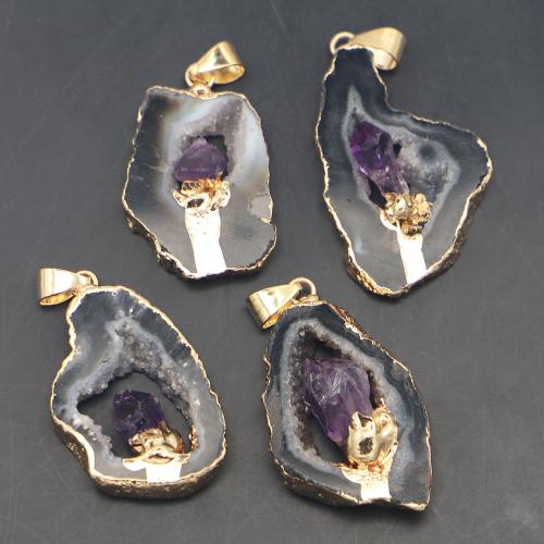 Schwarzer Achat Anhänger, mit Amethyst, Unregelmäßige, goldfarben plattiert, DIY, Size: 30-40×15-30×4mm, verkauft von PC[