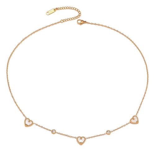 Collier de bijoux en acier inoxydable, Acier inoxydable 304, avec coquille blanche, Placage, bijoux de mode & pour femme & avec strass, doré, Vendu par PC