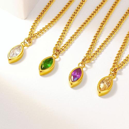 Stainless Steel Jewelry Necklace, 304 Stainless Steel, plated, micro pave cubic zirconia & for woman [