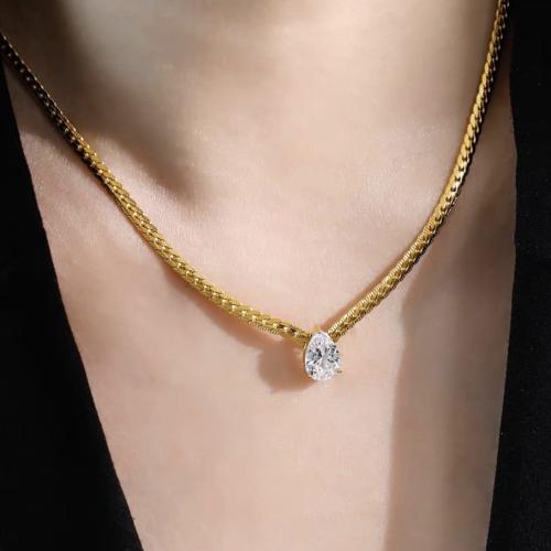 Stainless Steel Jewelry Necklace, 304 Stainless Steel, plated, micro pave cubic zirconia & for woman [