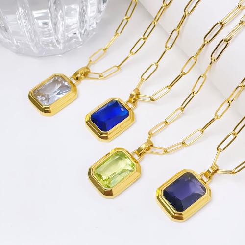 Stainless Steel Jewelry Necklace, 304 Stainless Steel, plated, for woman & with rhinestone cm [