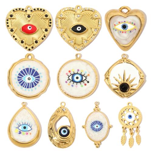 Mode Evil Eye Pendentif, Acier inoxydable 304, Placage ionique sous vide, Forme différente pour le choix & DIY & motif de mauvais œil & émail, plus de couleurs à choisir Vendu par sac