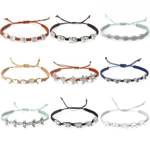 Moda pulseras de la aleación de Zinc, Cordón de nudo, con aleación de zinc, hecho a mano, Diferente forma para la elección & Ajustable & Joyería & unisexo, más colores para la opción, longitud:aproximado 16-26 cm, Vendido por UD