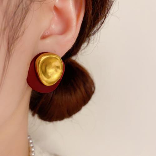 arete de latón, metal, chapado en color dorado, Joyería, Rojo, 25x25.8mm, Vendido por Par