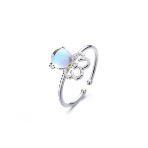 Zircon pavent l'anneau en laiton de doigt, avec Moonstone, ours, Placage, pavé de micro zircon & pour femme, couleur platine, Vendu par PC