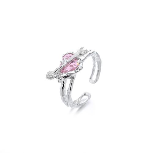 Zircon pavent l'anneau en laiton de doigt, coeur, Placage, pavé de micro zircon & pour femme, couleur platine, Vendu par PC