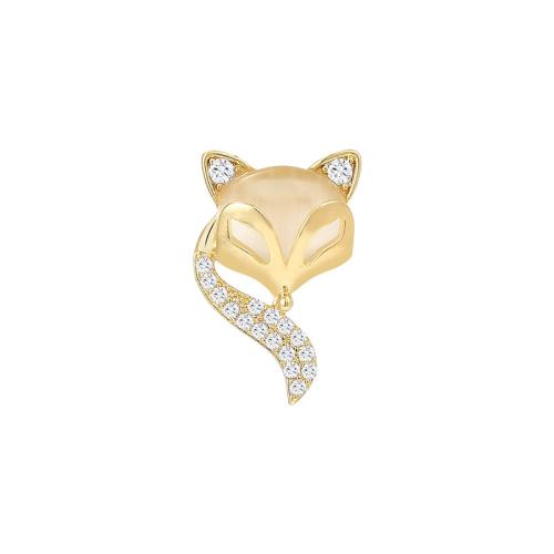 Cubic Zirconia Brooch, Brass, with Cats Eye, plated, micro pave cubic zirconia & for woman, golden 