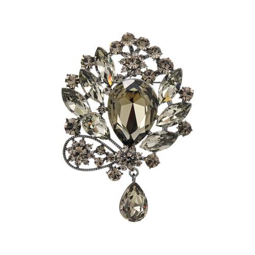 Crystal Brooch, Brass, with Austrian Crystal, plated, micro pave cubic zirconia & for woman, silver color 