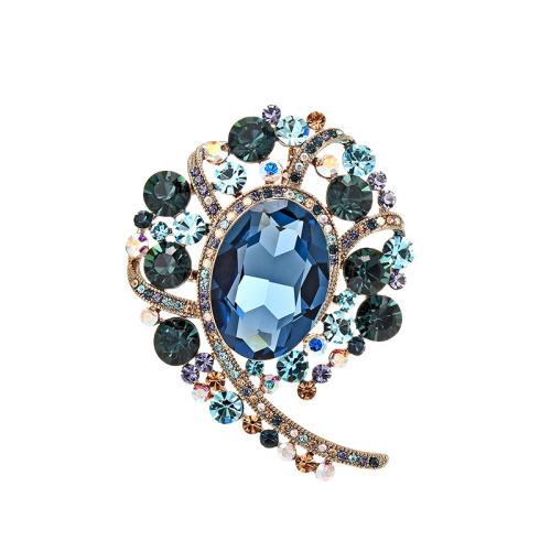 Crystal Brooch, Brass, with Austrian Crystal, plated, micro pave cubic zirconia & for woman, golden 