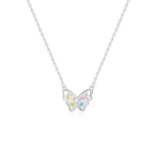 Collier en laiton cubique Zircon Micro Pave, avec 5CM chaînes de rallonge, papillon, Placage, pavé de micro zircon & pour femme, couleur platine Environ 40 cm, Vendu par PC