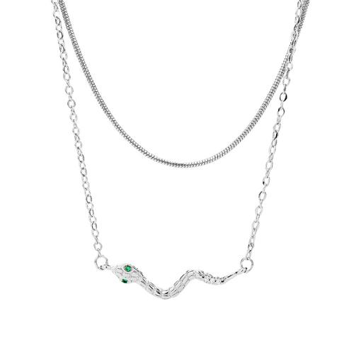 Collier en laiton cubique Zircon Micro Pave, avec 5CM chaînes de rallonge, serpent, Placage, pavé de micro zircon & pour femme, couleur platine Environ 40 cm, Vendu par PC