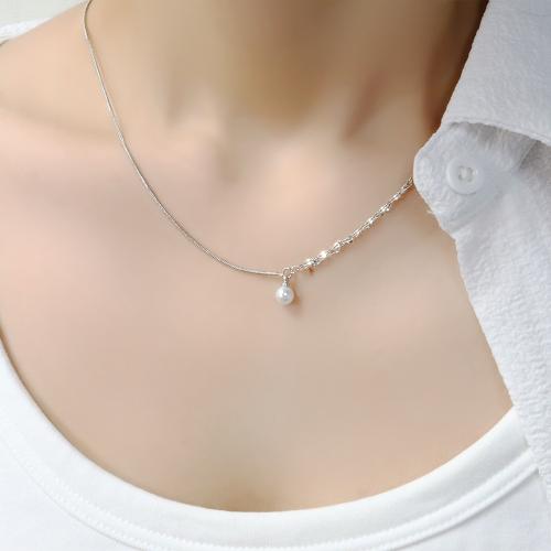 Brass Jewelry Necklace, with Plastic Pearl, with 5CM extender chain, Snake, plated, for woman, platinum color Approx 40 cm 