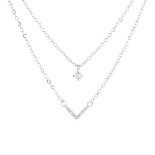 Collier en laiton cubique Zircon Micro Pave, avec 5CM chaînes de rallonge, Placage, pavé de micro zircon & pour femme, couleur platine Environ 40 cm, Vendu par PC