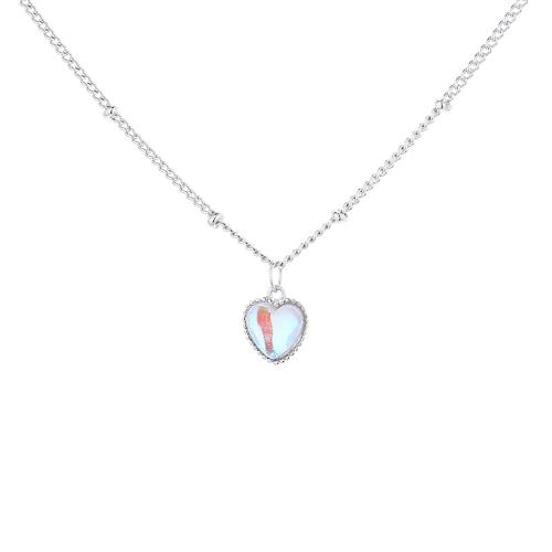 Brass Jewelry Necklace, with Moonstone, Heart, plated, for woman, platinum color Approx 40 cm 