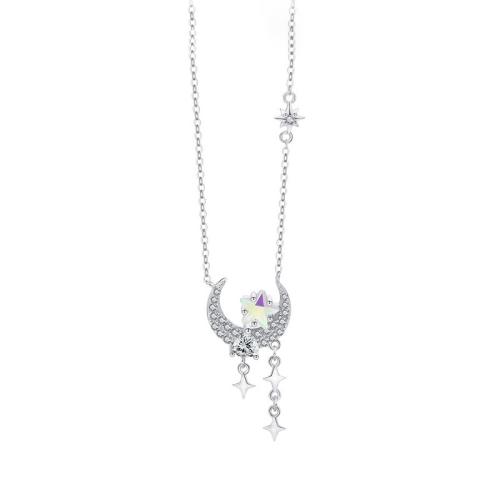 Collier en laiton cubique Zircon Micro Pave, avec Moonstone, avec 5CM chaînes de rallonge, Placage, pavé de micro zircon & pour femme, couleur platine Environ 40 cm, Vendu par PC