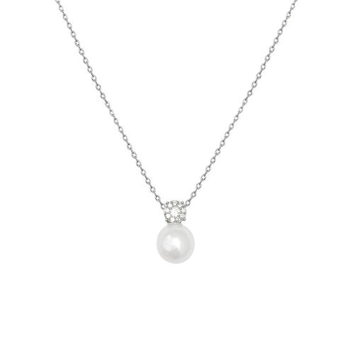 Collier en laiton cubique Zircon Micro Pave, avec Shell Pearl, avec 5CM chaînes de rallonge, Placage, pavé de micro zircon & pour femme, couleur platine Environ 40 cm, Vendu par PC