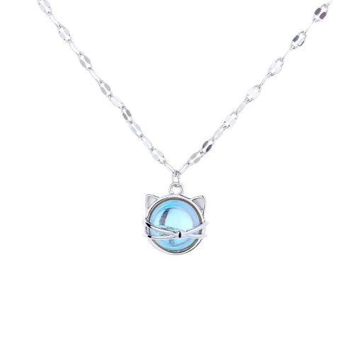 Brass Jewelry Necklace, with Moonstone, with 5CM extender chain, plated, for woman, platinum color Approx 40 cm 