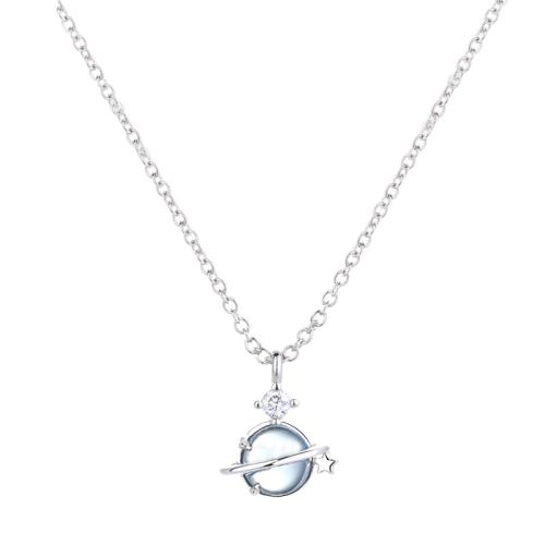 Collier en laiton cubique Zircon Micro Pave, avec pierre gemme, avec 5CM chaînes de rallonge, Placage, pavé de micro zircon & pour femme, couleur platine Environ 40 cm, Vendu par PC