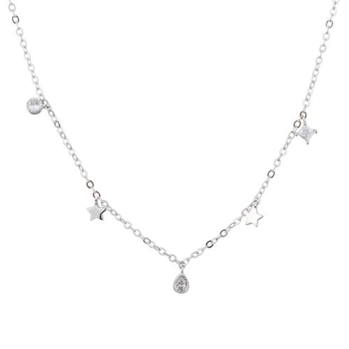 Collier en laiton cubique Zircon Micro Pave, avec 8CM chaînes de rallonge, Placage, pavé de micro zircon & pour femme, couleur platine Environ 37 cm, Vendu par PC