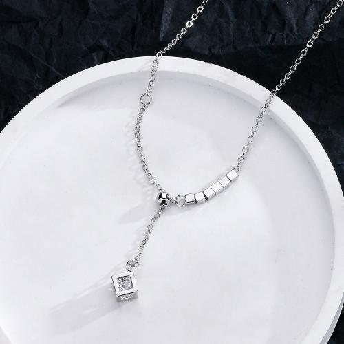 Collier en laiton cubique Zircon Micro Pave, avec 5CM chaînes de rallonge, Placage, pavé de micro zircon & pour femme, couleur platine Environ 40 cm, Vendu par PC