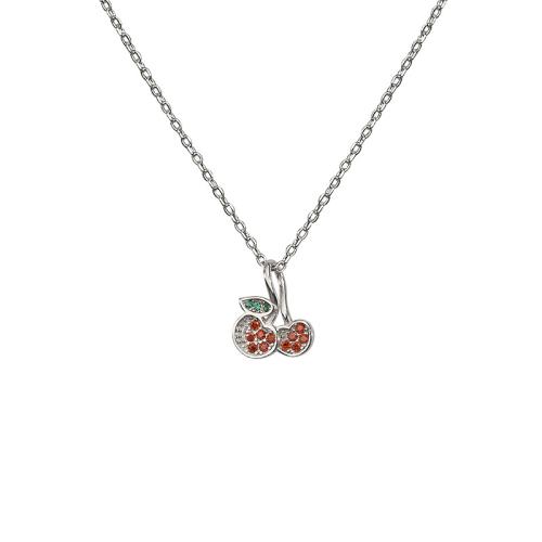 Collier en laiton cubique Zircon Micro Pave, avec 5CM chaînes de rallonge, cerise, Placage, pavé de micro zircon & pour femme, plus de couleurs à choisir Environ 40 cm, Vendu par PC