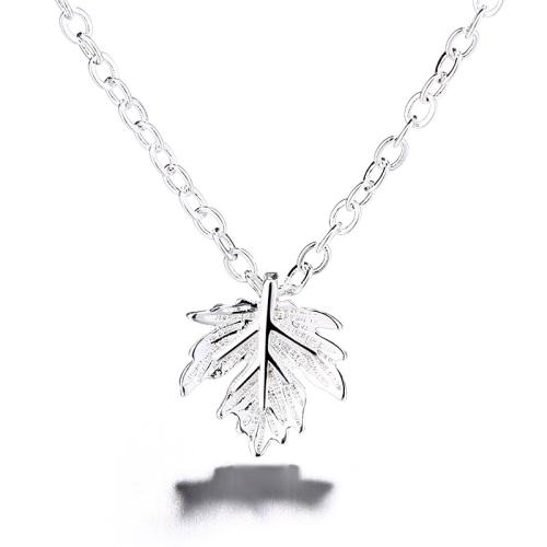 Brass Jewelry Necklace, with 5CM extender chain, Leaf, plated, for woman, silver color Approx 40 cm 