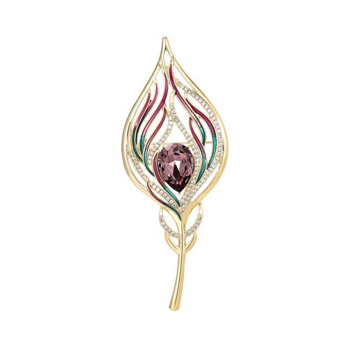 Crystal Brooch, Brass, with Austrian Crystal, plated, micro pave cubic zirconia & for woman, golden 