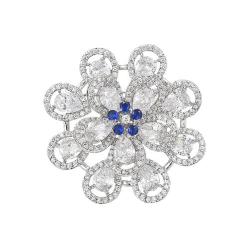 Cubic Zirconia Brooch, Brass, plated, micro pave cubic zirconia & for woman, silver color 