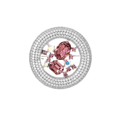 Crystal Brooch, Brass, with Austrian Crystal, plated, micro pave cubic zirconia & for woman, silver color 