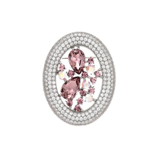 Crystal Brooch, Brass, with Austrian Crystal, plated, micro pave cubic zirconia & for woman, silver color 