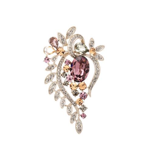 Crystal Brooch, Brass, with Austrian Crystal, plated, micro pave cubic zirconia & for woman, golden 